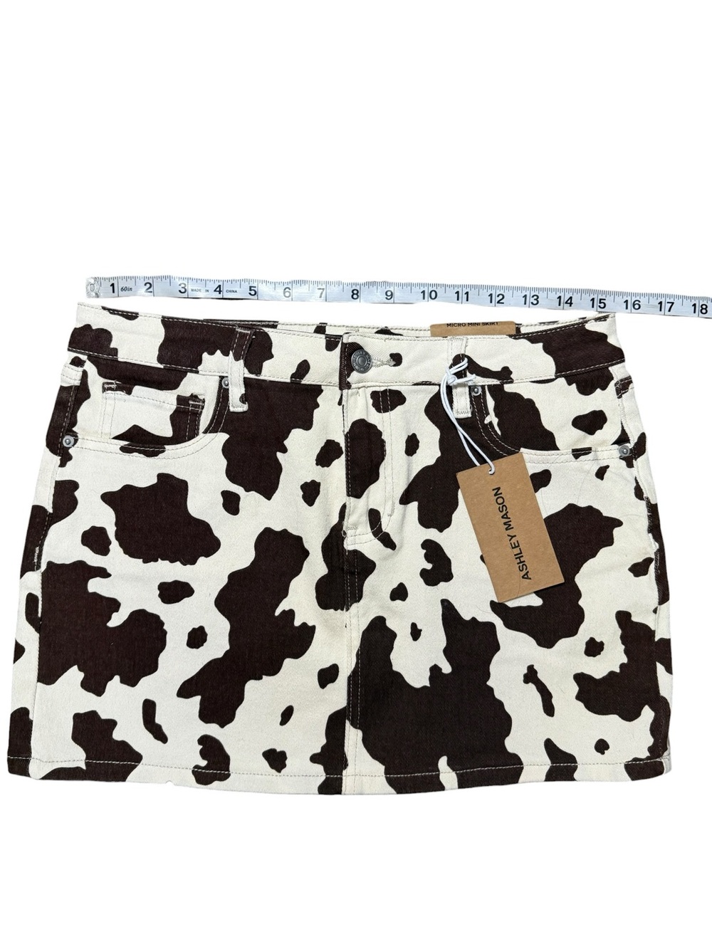NWT Ashley Mason Cow Print Micro Mini Skirt Size 9/29 Western Y2K - Picture 5 of 10